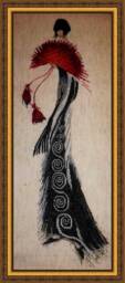 Finished Cross Stitch Art Girl With Fan, Framed Wall Decor - thumbnail 1