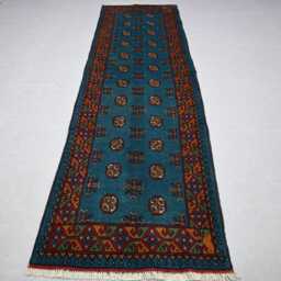 3x10 Ft Blue Runner Rug, Turkmen Handmade Plush Wool Afghan Oriental Tribal Bukhara Hallway Runner, Kitchen Rug - thumbnail 3
