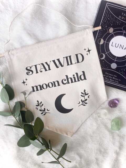stay Wild Moon Child - Hanging Banner Flag I Pennant Wall Canvas Sign Celestial Nursery Decor Boho - image 1