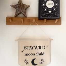 stay Wild Moon Child - Hanging Banner Flag I Pennant Wall Canvas Sign Celestial Nursery Decor Boho - thumbnail 2