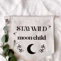 stay Wild Moon Child - Hanging Banner Flag I Pennant Wall Canvas Sign Celestial Nursery Decor Boho - thumbnail 3