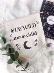 stay Wild Moon Child - Hanging Banner Flag I Pennant Wall Canvas Sign Celestial Nursery Decor Boho - thumbnail 1
