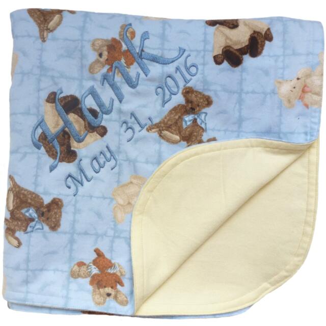 Handmade Two Sided Stuffed Bears Flannel Baby Blanket Personialized By Embroidery