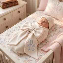 Custom Coquette Bow Embroidered Newborn Sash, Monogram Baby Name Swaddle, Sash For Picture, Shower Gift - thumbnail 3