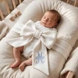Custom Coquette Bow Embroidered Newborn Sash, Monogram Baby Name Swaddle, Sash For Picture, Shower Gift - thumbnail 2