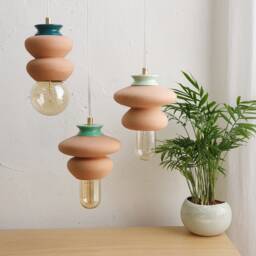 Handmade Terracotta Hanging Lamp Set Colorful Ceramic Lampshade - thumbnail 2