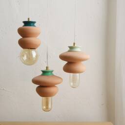 Handmade Terracotta Hanging Lamp Set Colorful Ceramic Lampshade - thumbnail 3