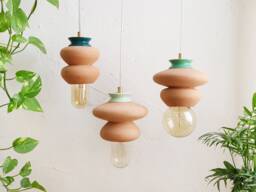Handmade Terracotta Hanging Lamp Set Colorful Ceramic Lampshade