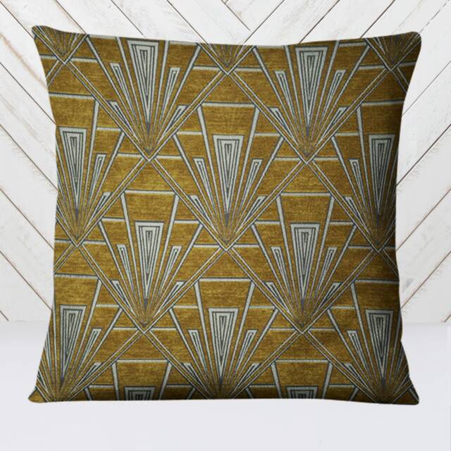 Large Art Deco Cushion, Pillow Cover, Yellow Velvet Single Or Double Sided Gatsby, 19 Inch Square - image 1