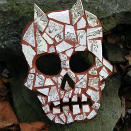 Horned Skull Antique Broken China Mosaic Wall Art Decor Day Of Dead Sugar Dishfunctional Designs - thumbnail 2