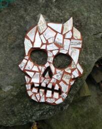 Horned Skull Antique Broken China Mosaic Wall Art Decor Day Of Dead Sugar Dishfunctional Designs - thumbnail 1