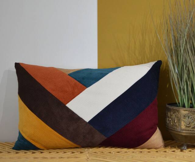 Cushion Cover 40x60 - Handmade in France Corduroy Patchwork - image 1