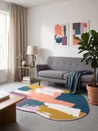 Hand Tufted Wool Rug, Abstract Organic Shapes, Teal Petrol Blue Area Rug - thumbnail 1