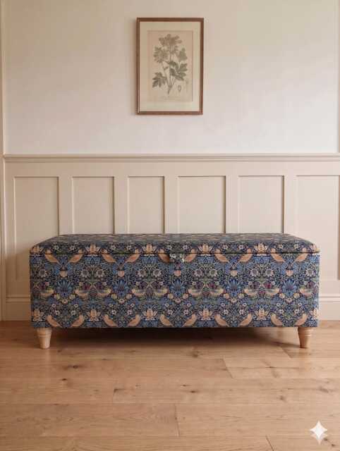 Tall William Morris Fabric Ottoman Footstool Handmade Velvet Storage Trunk - image 1