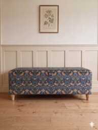 Tall William Morris Fabric Ottoman Footstool Handmade Velvet Storage Trunk - thumbnail 1