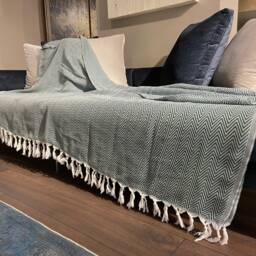 Green Turkish Cotton Bedspread, Organic Blanket, 79x87 - thumbnail 2