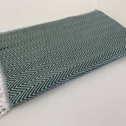 Green Turkish Cotton Bedspread, Organic Blanket, 79x87 - thumbnail 3