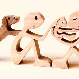 A Couple, Baby, Dog Original Wooden Sculpture 2Virgule5D - thumbnail 3