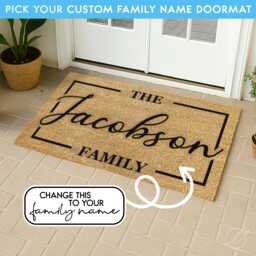Rustic Farmhouse Family Welcome Mat - Personalized Coir Doormat, Doormat Custom Last Name Door Country Housewarming Gift - thumbnail 1