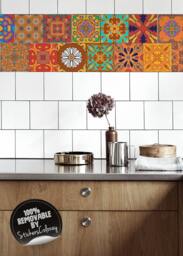 Moroccan Tile Stickers, Pack Of 24, Removable, Ottoman, Turkish Wall Decals, Backsplash Decal, Ornamental, Tunisian, Oriental #11T - thumbnail 1