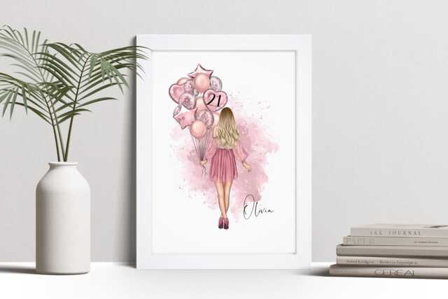 Personalised 21st Birthday Print, Female Party Poster, Custom Wall Art Framed Picture For Her, Friend, Daughter, Granddaughter Nl - image 1