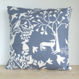 Blue Wildlife Pillow Cover Scandinavian Cotton Cushion Sham - thumbnail 1