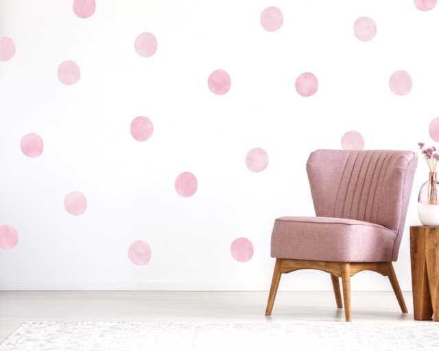 Pink Watercolor Polka Dot Wall Stickers Blush Nursery Decor, 60 Pack - image 1