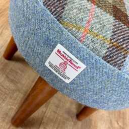 Macleod Tartan & Sky Blue Harris Tweed Small Footstool With Varnished Wooden Legs - thumbnail 3