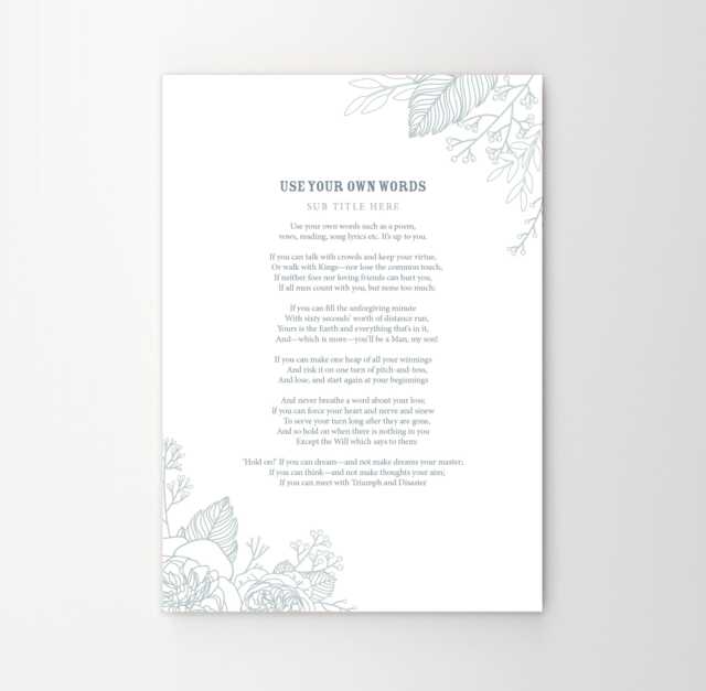 Your Favourite Poem Lyrics Words Personalised Print. Floral Poster A4, A3. Custom Made Wedding Anniversary Funeral Reading Gift - image 1