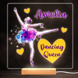 Ballerina Dancing Girl Ballet Bright Square Personalised Gift Lamp Night Light - Bedroom - thumbnail 1