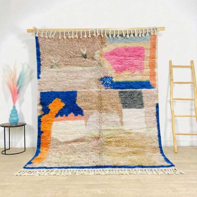 Moroccan Multicolor Berber Rug, Handwoven Wool Shag Rug With Abstract Shapes, Authentic Beni Ourain Style Carpet, Large 9x12 Area - image 1