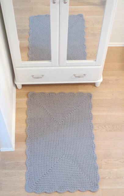 Bedroom Rug Grey Wool Crochet Rectangular Carpet - Bedside Rugs Felted Wool Rug Floor Mats Seating - image 1