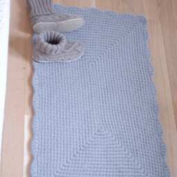 Bedroom Rug Grey Wool Crochet Rectangular Carpet - Bedside Rugs Felted Wool Rug Floor Mats Seating - thumbnail 4