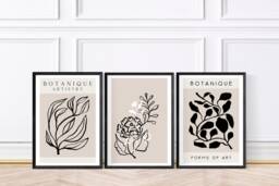 Botanique Artistry Beige, Black & White Set Of 3 Framed Or Unframed Prints Digital Download - thumbnail 1