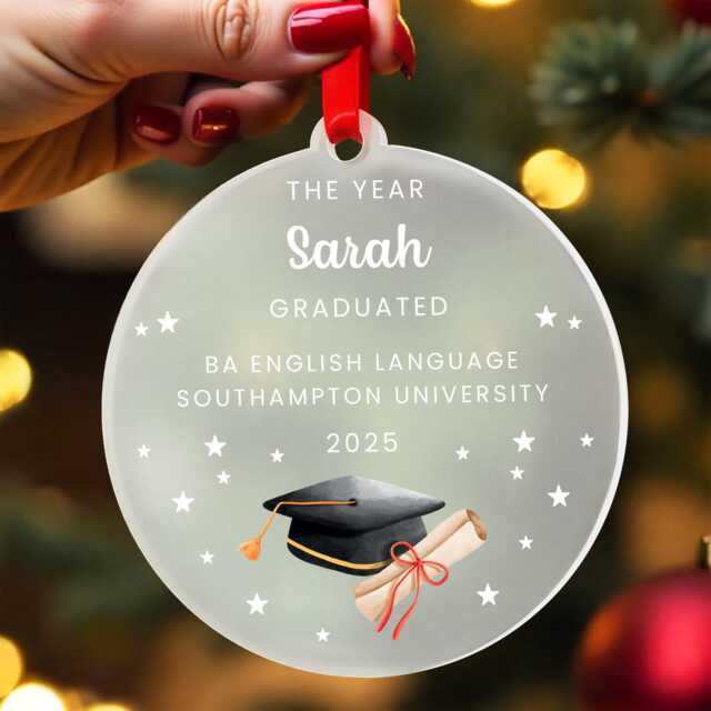 Graduation Christmas Decorations - Frosted Acrylic Circle Ornament Keepsake With Red Bag - image 1