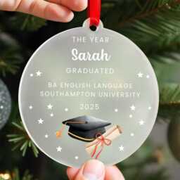 Graduation Christmas Decorations - Frosted Acrylic Circle Ornament Keepsake With Red Bag - thumbnail 2