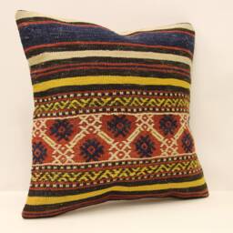 Vintage Turkish Kilim Pillow Cover, 16x16 Boho Home Decor - thumbnail 2