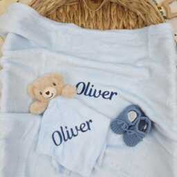 Personalised Baby Blanket, Comforter & Booties Gift Set Embroidered Name, Ready Packaging - thumbnail 4