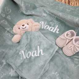 Personalised Baby Blanket, Comforter & Booties Gift Set Embroidered Name, Ready Packaging - thumbnail 3