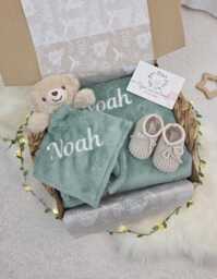 Personalised Baby Blanket, Comforter & Booties Gift Set Embroidered Name, Ready Packaging