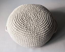 Crochet Pouf Ottoman Beige Cotton Knit Footstool, Nursery Decor