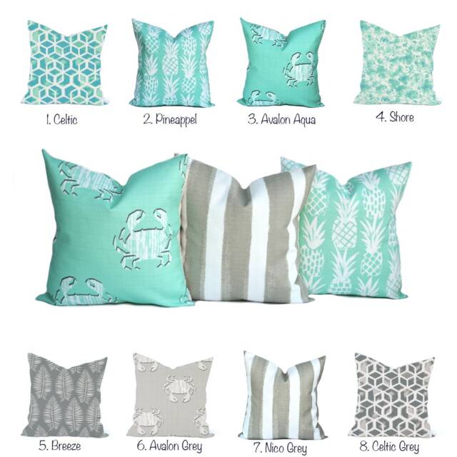 One High Quality Outdoor Cover, Aqua Blue Pillow Nautical Decorative Pillow, Aquatic Accent Grey Pillow, Throw - image 1
