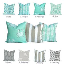 One High Quality Outdoor Cover, Aqua Blue Pillow Nautical Decorative Pillow, Aquatic Accent Grey Pillow, Throw - thumbnail 1
