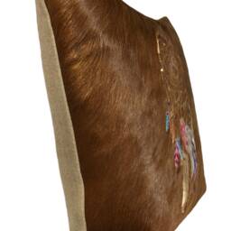 Embroidered Dream Catcher Cowhide Pillow - 18x18 Native American Decor - thumbnail 3
