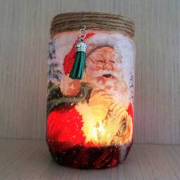 Santa Light Jar Handmade Christmas Lantern With Tea - thumbnail 3