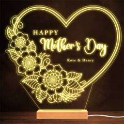 Happy Mother's Day Flowers Heart Personalised Gift Lamp Night Light - thumbnail 1