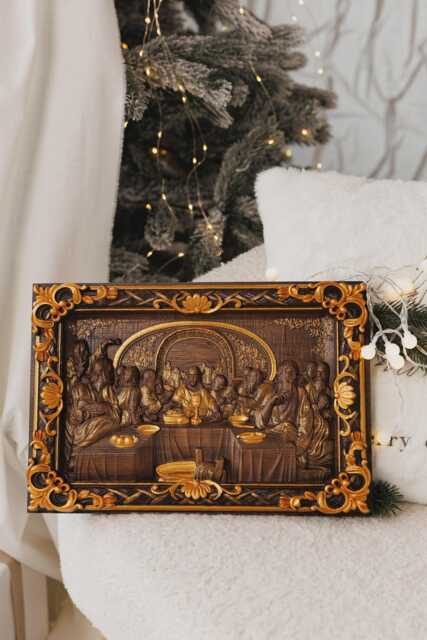 Last Supper, Christmas Family Gift, Religious Icon, Personalized Oak Wood Wall Art, Christian Gift For Parents, Housewarming Wooden - image 1
