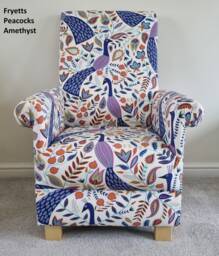 Peacocks Fryetts Fabrics Adult Chairs Armchairs Vibrant Accent Birds Blue Amethyst Green Teal Ochre Yellow Mustard Nursery Bedroom Lounge