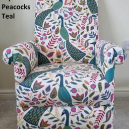 Peacocks Fryetts Fabrics Adult Chairs Armchairs Vibrant Accent Birds Blue Amethyst Green Teal Ochre Yellow Mustard Nursery Bedroom Lounge - thumbnail 3