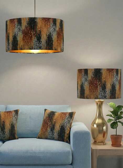 Handmade By Order Glitter Effect Gold Silver Copper Abstract Art Design Print On Velvet Drum Lamp Shade Pendant Light - image 1
